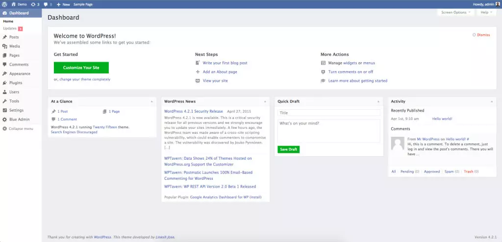 Blue WordPress Admin Theme