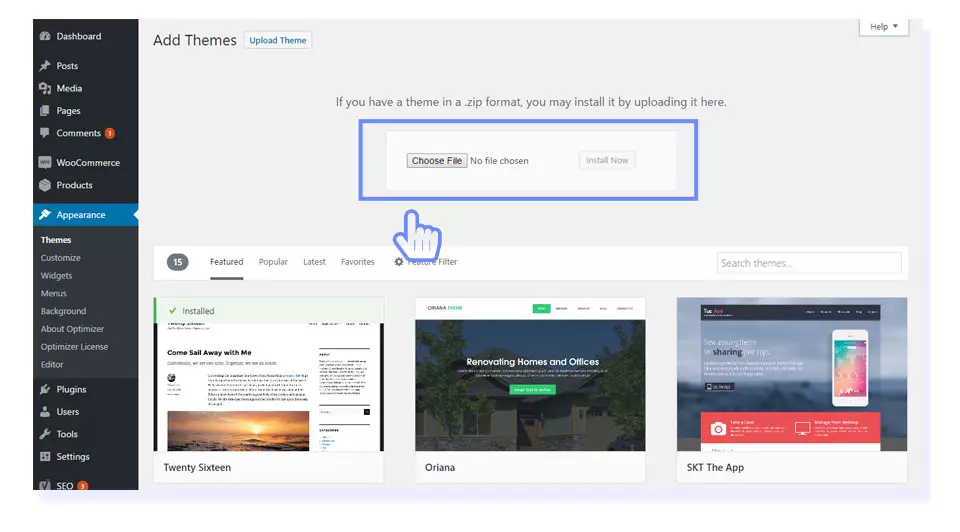 install WordPress theme dashboard